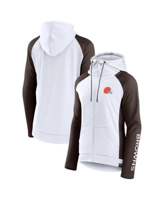 Women's White, Brown Cleveland Browns End Around Raglan Full-Zip Hoodie