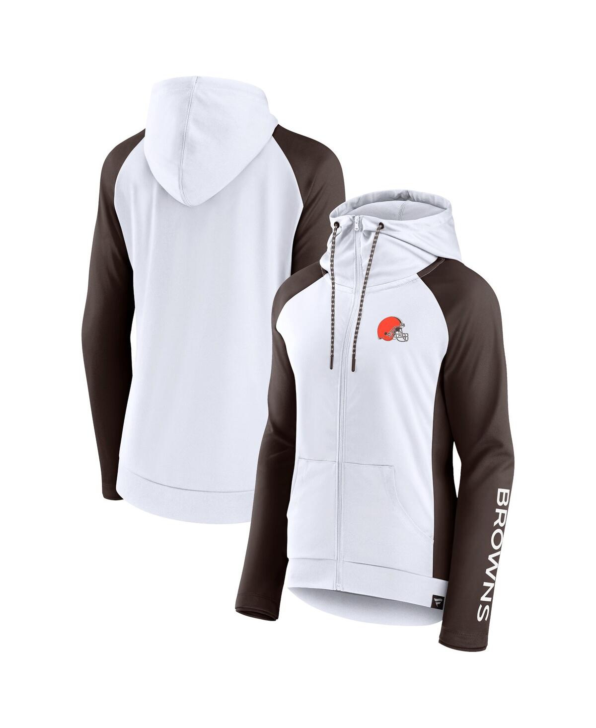 Fanatics Branded White/brown Cleveland Browns End Around Lightweight Raglan Full-zip Hoodie Jacket In White,brown
