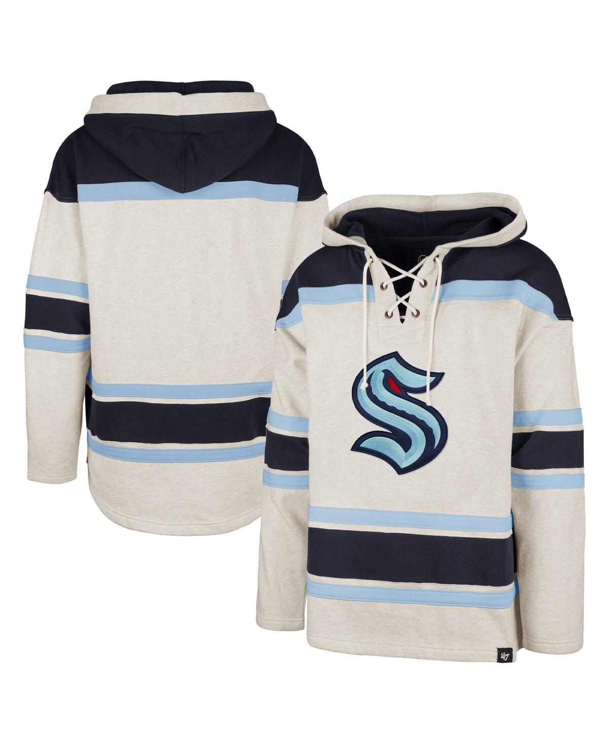 Men's '47 BrandSeattle Kraken Rockaway Lace-Up Pullover Hoodie - Oatmeal