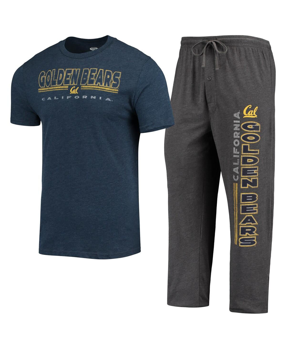Shop Concepts Sport Men's  Heathered Charcoal, Navy Cal Bears Meter T-shirt And Pants Sleep Set In Heathered Charcoal,navy