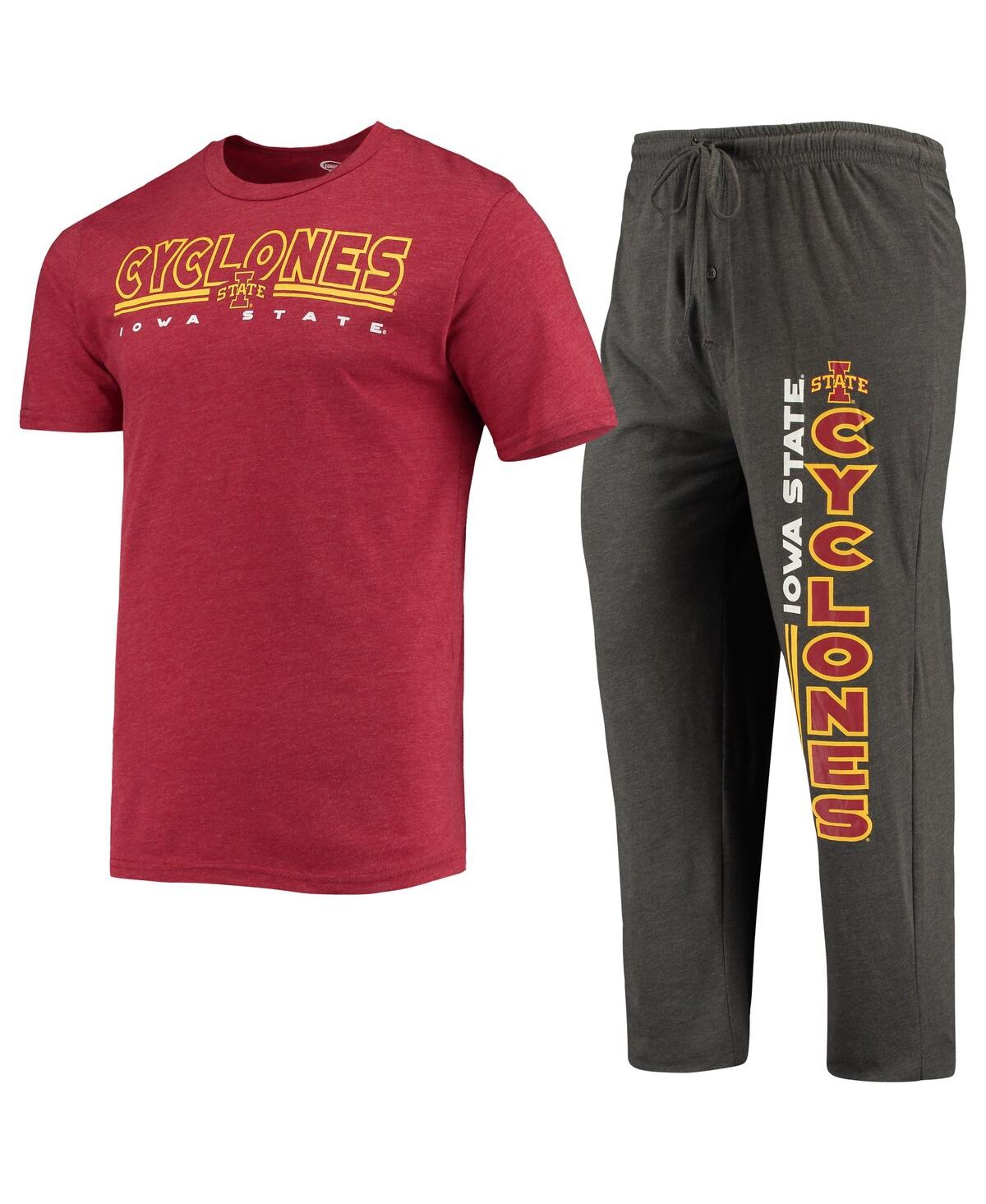 Shop Concepts Sport Men's  Heathered Charcoal, Cardinal Iowa State Cyclones Meter T-shirt And Pants Sleep  In Heathered Charcoal,cardinal