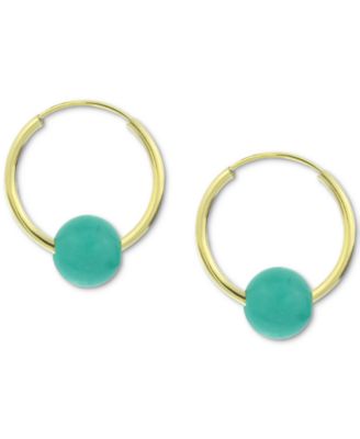 Freshwater Pearl Huggie Hoop Earrings in 14k Gold, 0.65" (Also in Jade, Lapis Lazuli, Turquoise, Rose Quartz, & Onyx)