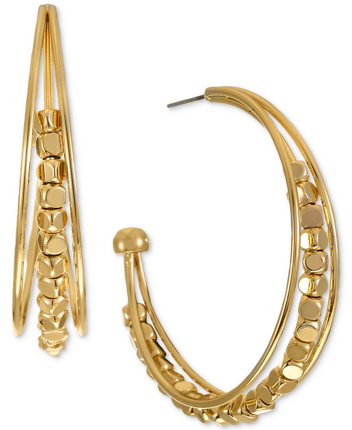 Boucles D'oreilles Dorées à Perles - Style Doré (gold Tone) Avec Motifs De Perles, Occasion