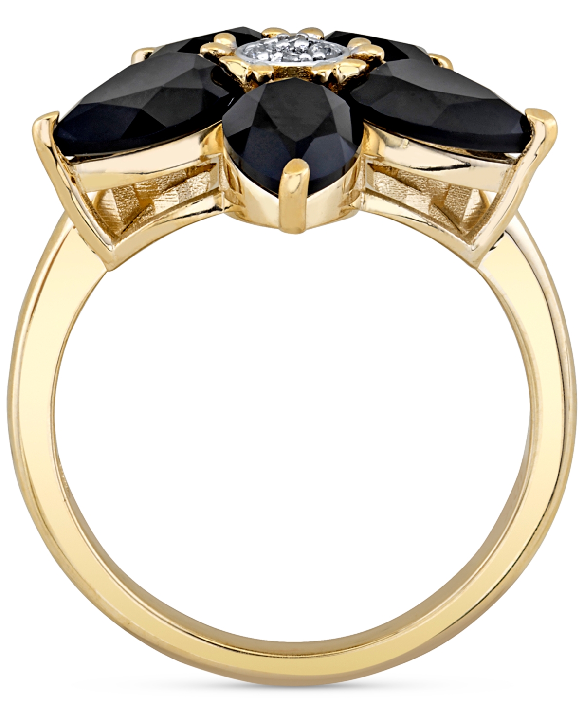 & Diamond Accent Flower Ring in 10k Gold - Onyx