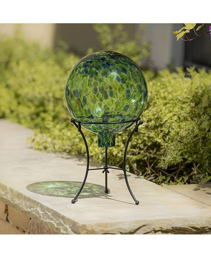 Evergreen 10" Art Glass Turquoise Confetti Gazing Ball with Stand