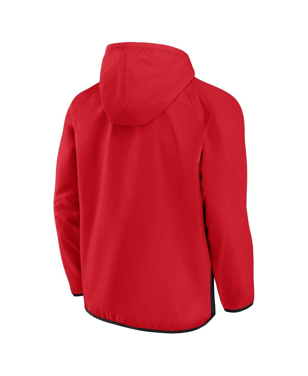 Fanatics Men's  Red, Black Chicago Bulls Team Leader Iconic Colorblock Anorak Raglan Quarter-zip Hood In Red,black