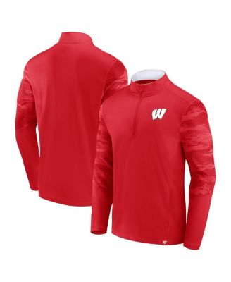 Men's Red, White Wisconsin Badgers Ringer Quarter-Zip Top