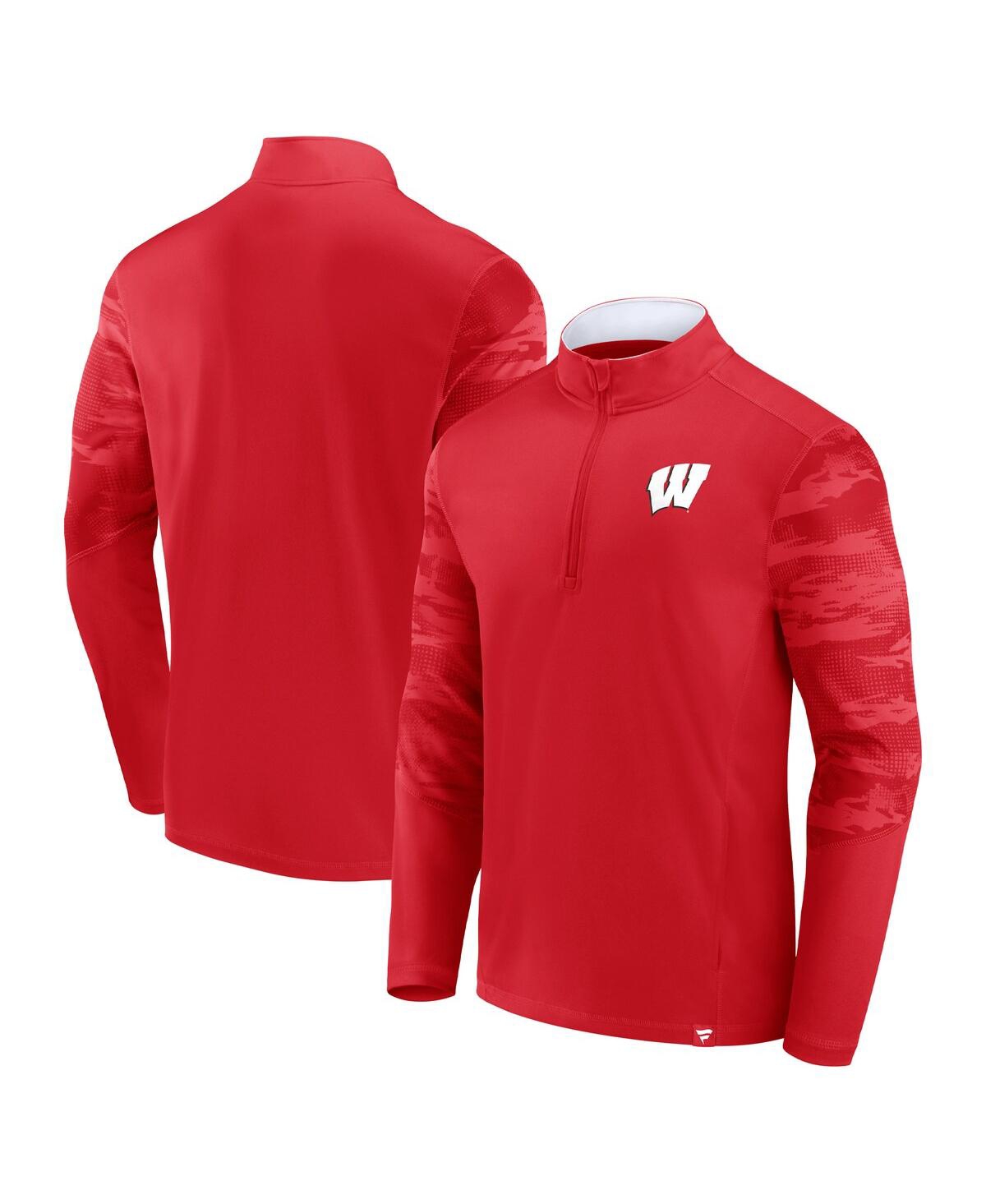 Fanatics Branded Red/white Wisconsin Badgers Ringer Quarter-zip Top In Red,white