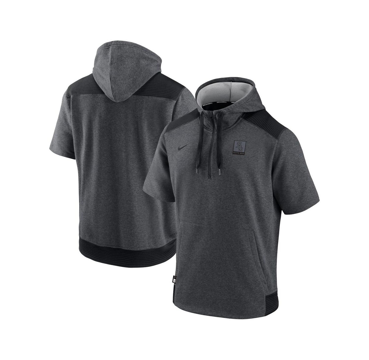 Men's Heathered Charcoal, Black Chicago White Sox Authentic Collection Dry Flux Performance Quarter-Zip Short Sleeve Hoodie