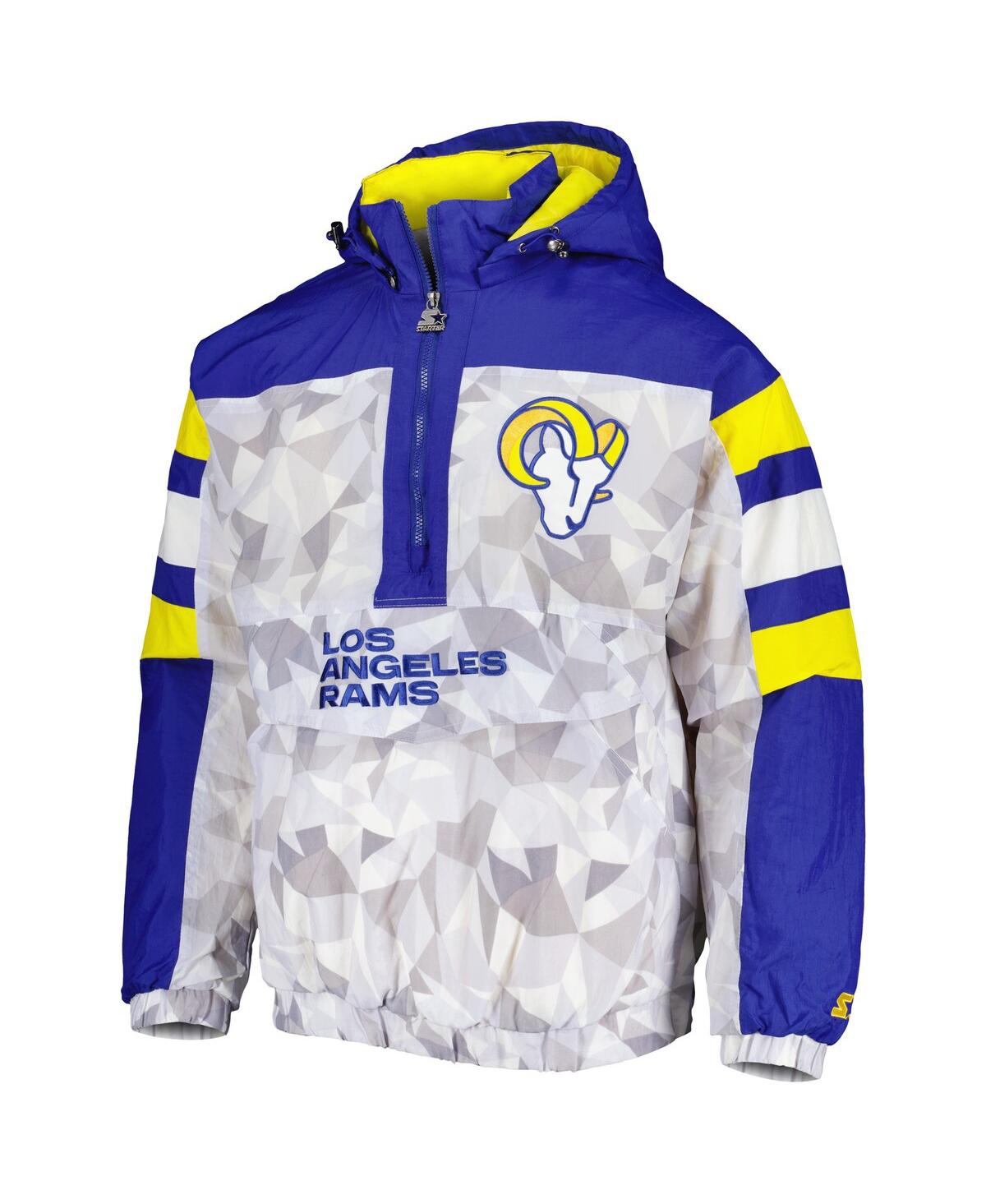 Starter Men's  White, Royal Los Angeles Rams Thursday Night Gridiron Raglan Half-zip Hooded Jacket In White,royal