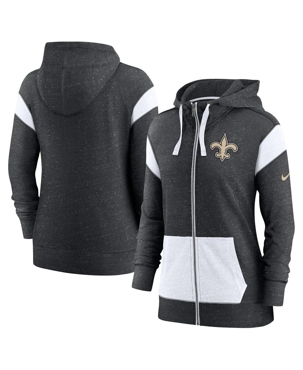 Nike Women's  Heathered Black, White New Orleans Saints Plus Size Monaco Full-zip Hoodie In Heather Black,white