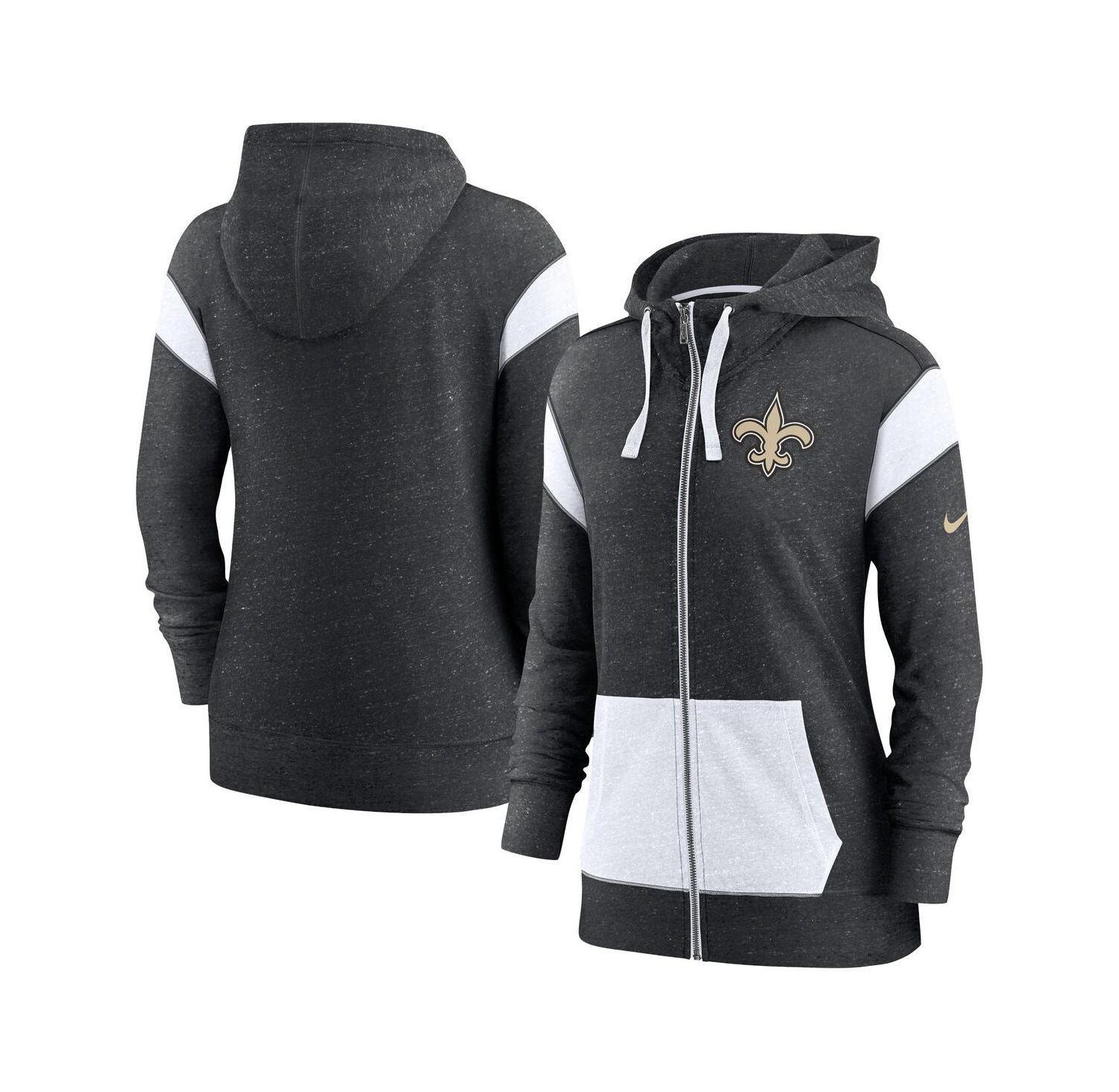 Women's Heathered Black, White New Orleans Saints Plus Size Monaco Full-Zip Hoodie