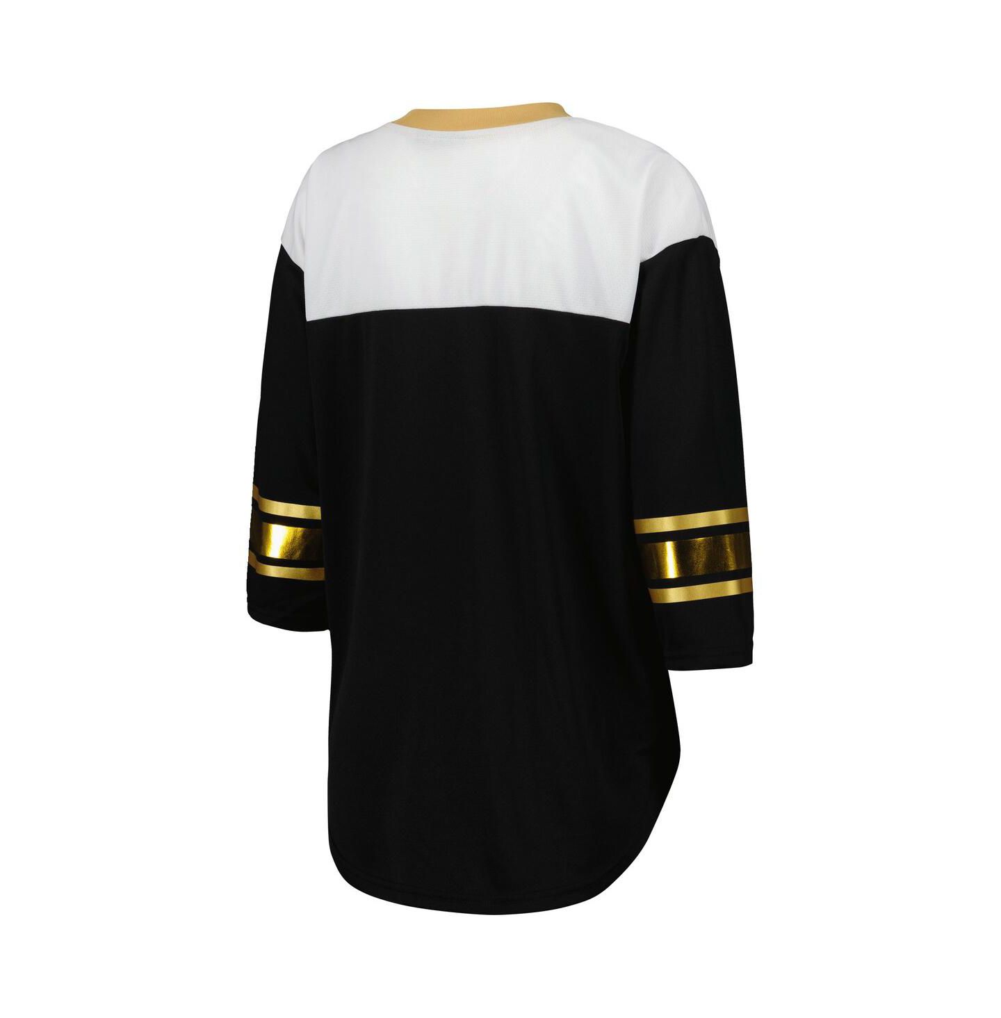 Женская футболка G-III 4Her by Carl Banks Black, White New Orleans Saints Double Team 3/4-Sleeve Lace-Up — фото 4