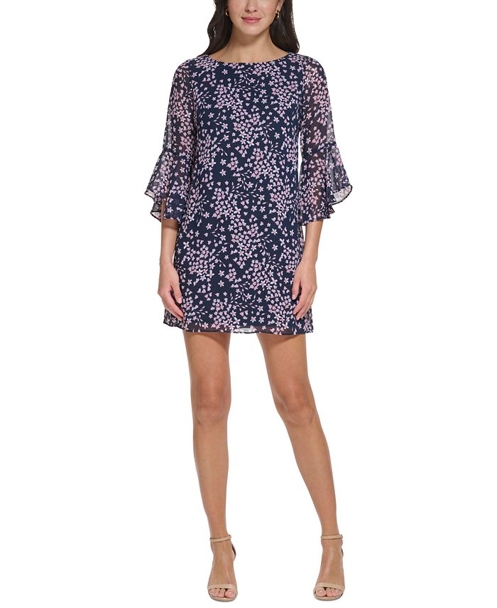 Jessica Howard Petite Floral-Print Flutter-Sleeve A-Line Dress - Macy's