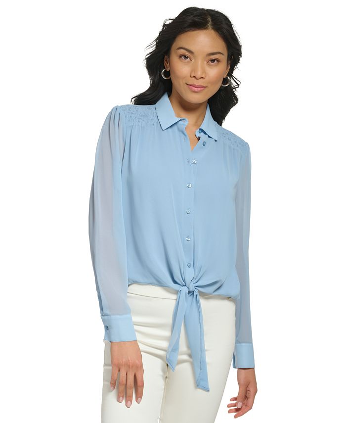 Calvin Klein Women's Tie-Hem Shirt & Reviews - Tops - Women - Macy's
