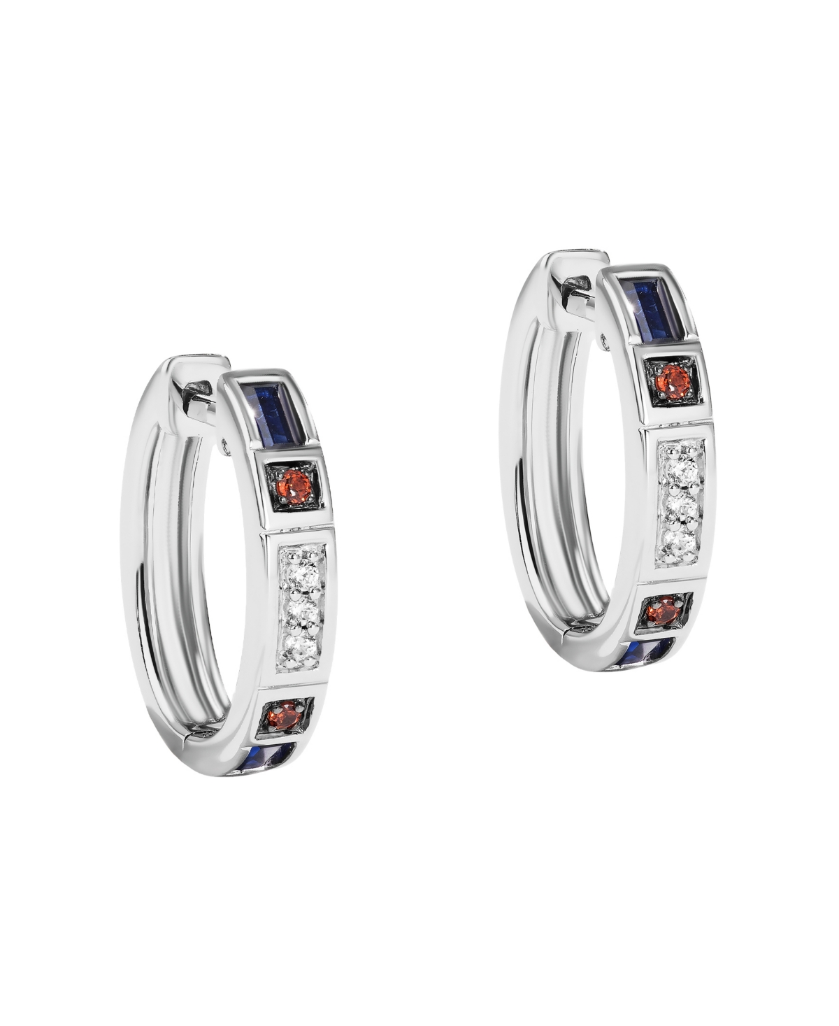 R2 Series Diamond Accent, Garnet, Created Blue Sapphire Hoop Earrings in Sterling Silver - Sterling Silver