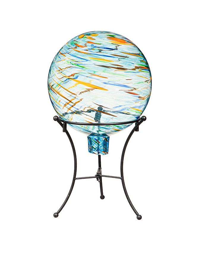 Evergreen 10" Art Glass Turquoise Swirl Gazing Ball with Stand Garden and Yard Decor Macy's