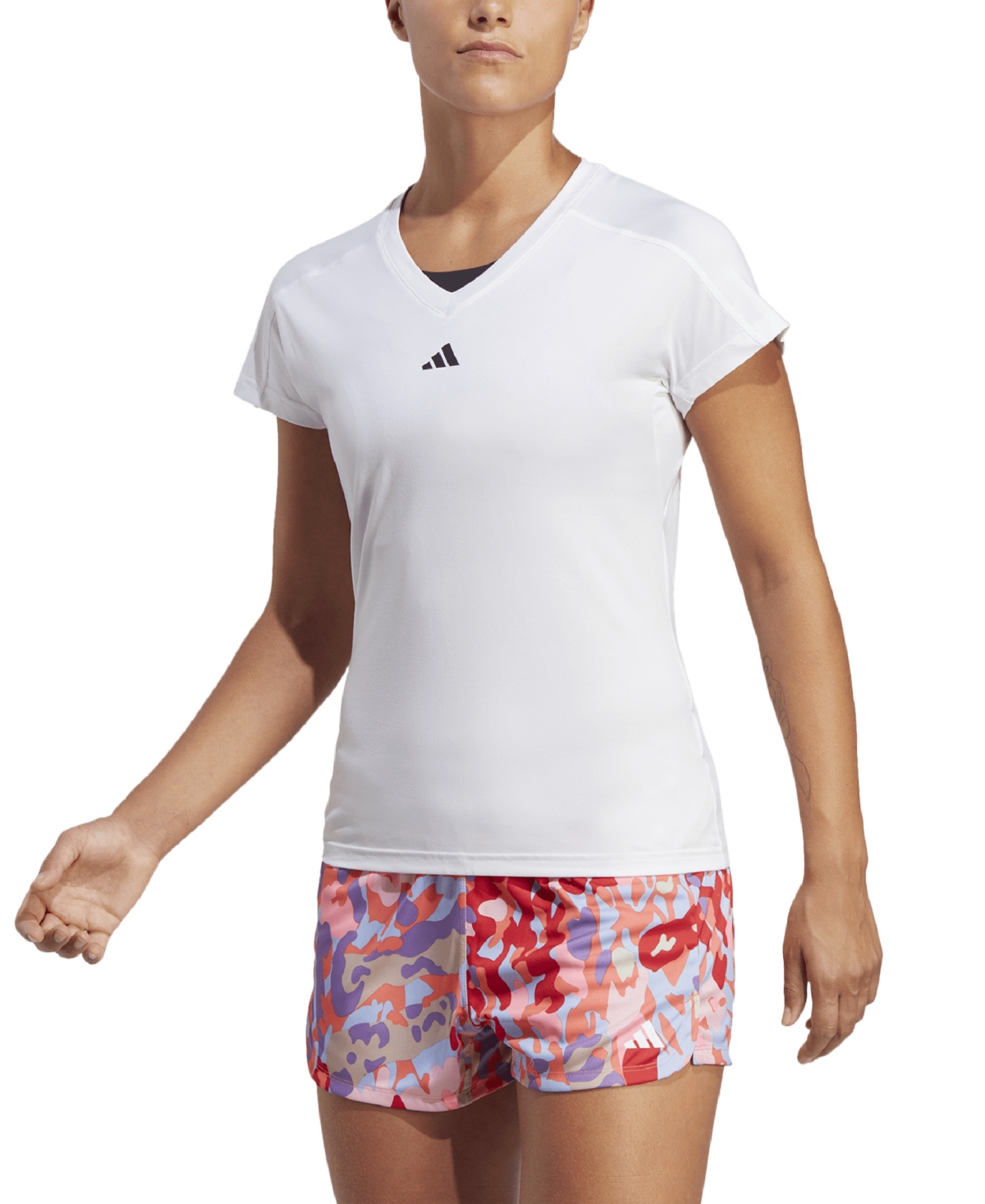 Adidas Originals Adidas Women's Aeroready Train Essentials Minimal Branding V-neck T-shirt In White