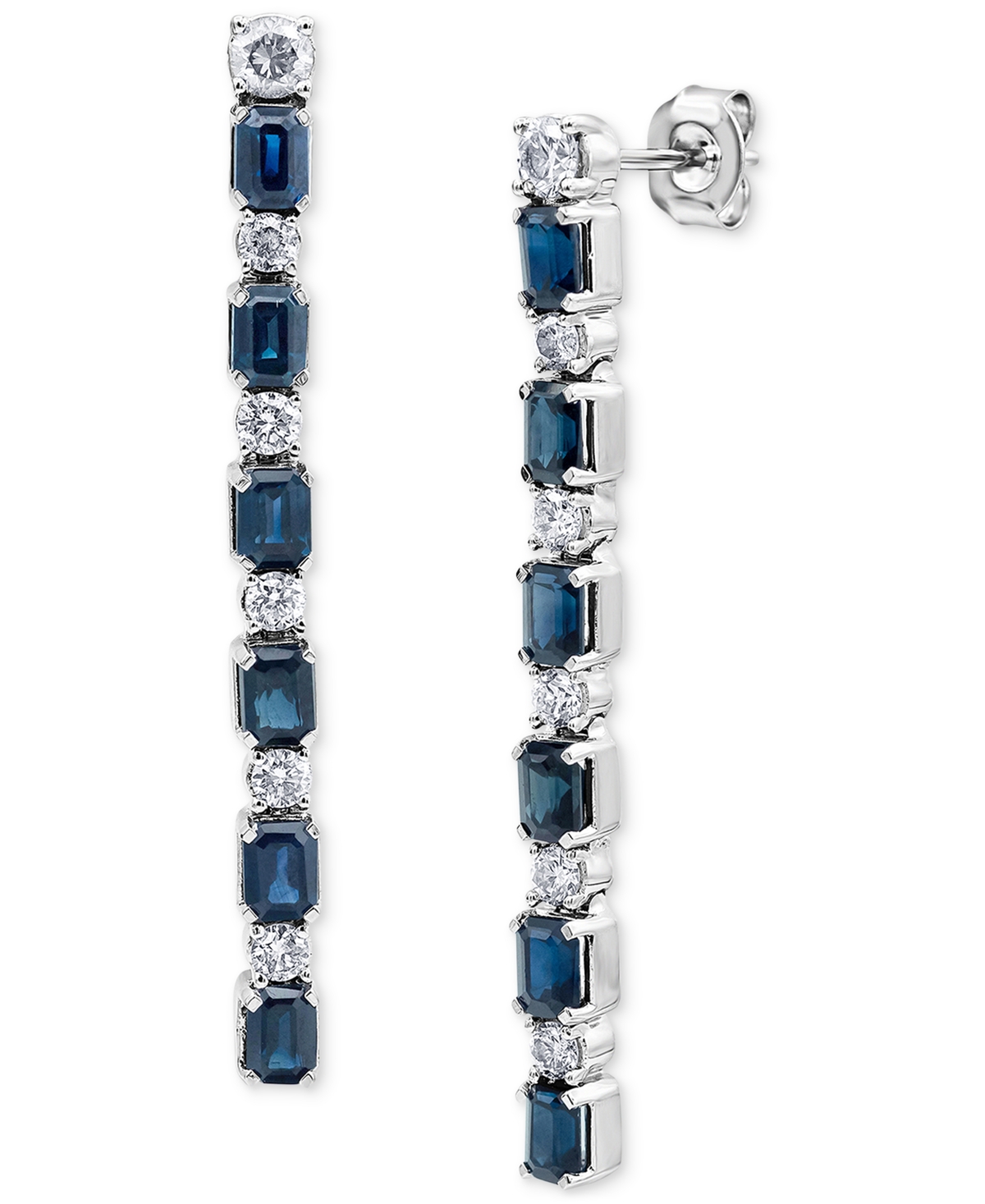 Macy's Sapphire (3-5/8 Ct. T.w.) & Diamond (3/4 Ct. T.w.) Linear Drop Earrings In 14k White Gold