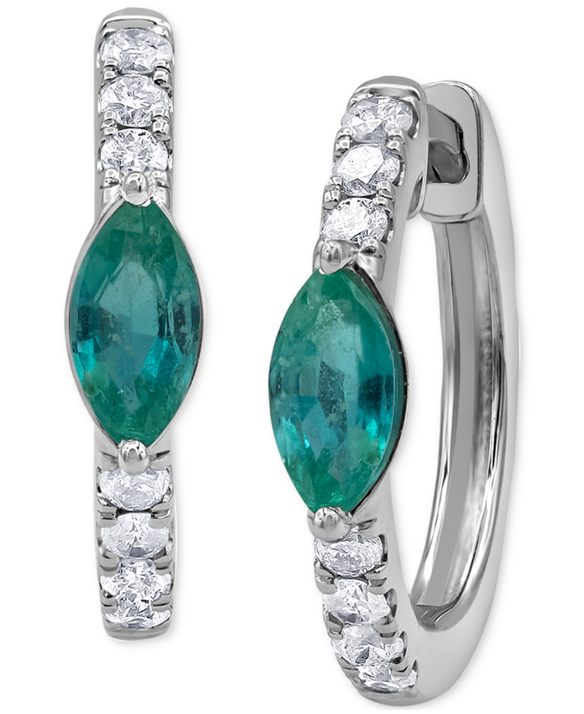 Macy's Sapphire (3/4 Ct. T.w.) & Diamond (1/4 Ct. T.w.) Small Hoop Earrings In 14k White Gold, 0.625" (also In Emerald