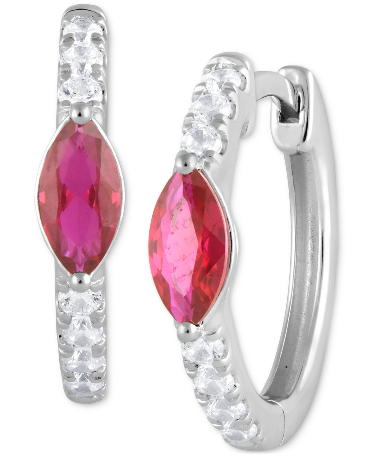 Macy's Sapphire (3/4 Ct. T.w.) & Diamond (1/4 Ct. T.w.) Small Hoop Earrings In 14k White Gold, 0.625" (also In Ruby