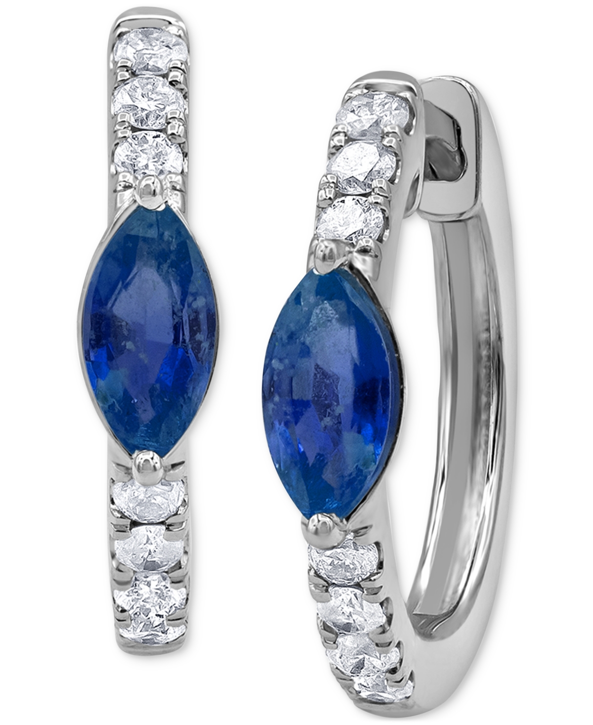 Macy's Sapphire (3/4 Ct. T.w.) & Diamond (1/4 Ct. T.w.) Small Hoop Earrings In 14k White Gold, 0.625" (also