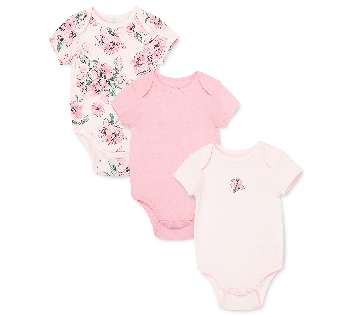 Little Me Baby Girls Floral Short Sleeve Bodysuits, Pack Of 3 In Bright Pink