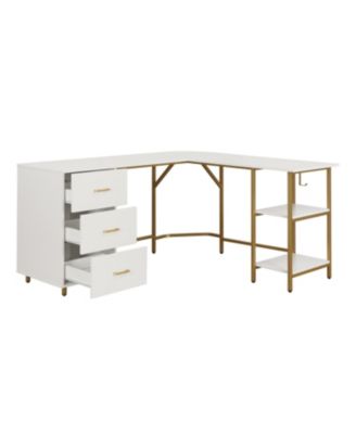 Wood L-Shape Home Office with Storage Two-Tone Desk