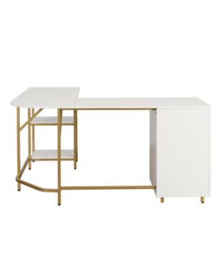 Wood L-Shape Home Office with Storage Two-Tone Desk