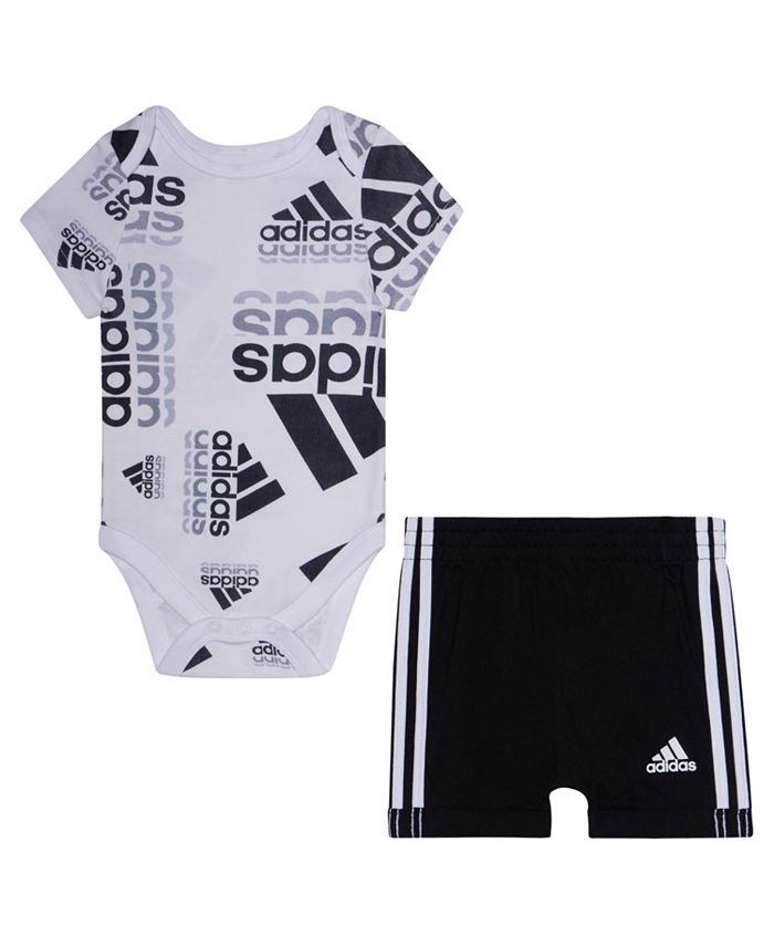 adidas Baby Boys All Logo Repeat Bodysuit and Shorts, 2 Piece Set - Macy's