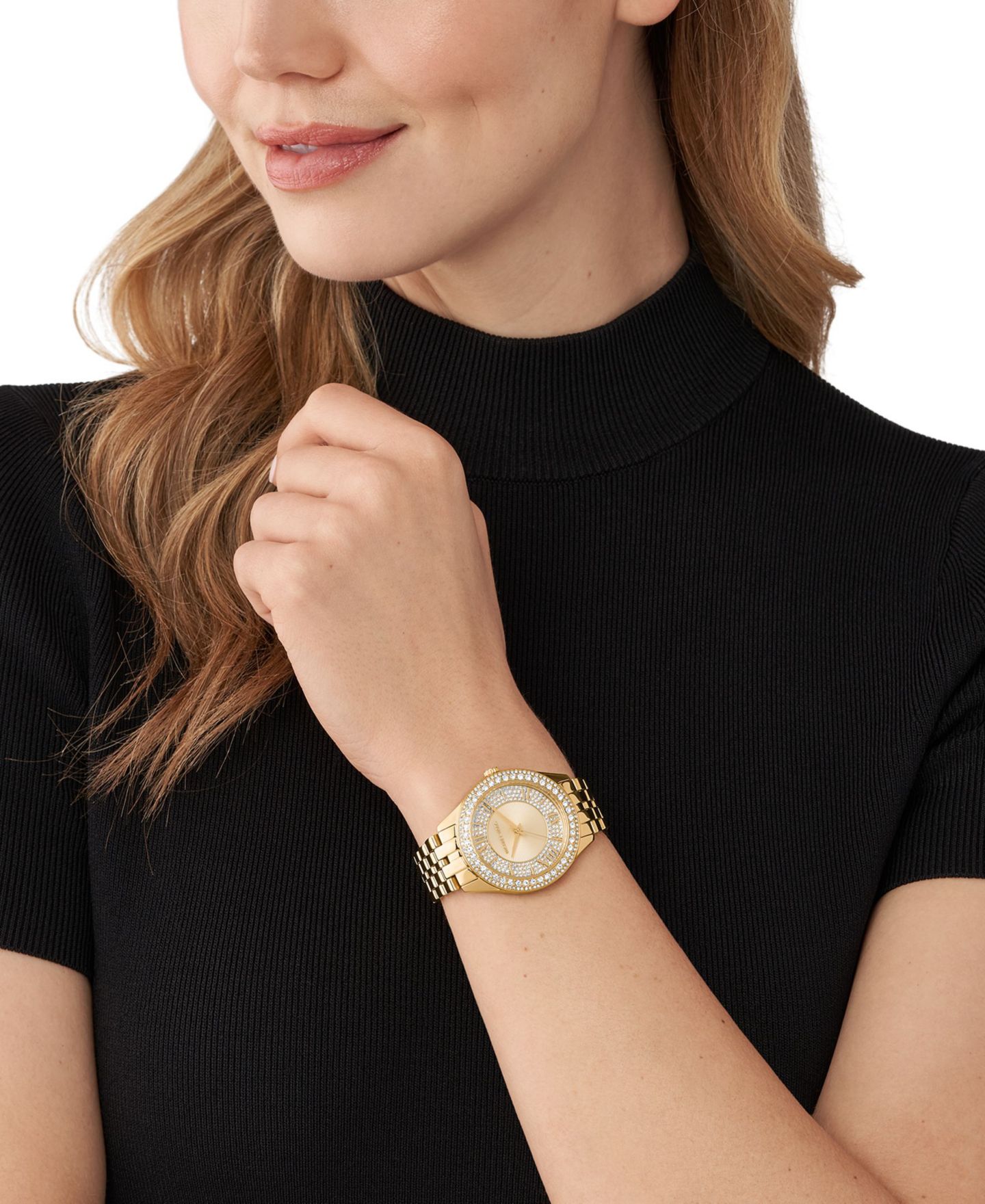 Женские часы Michael Kors Harlowe Three-Hand Gold-Tone Stainless Steel Bracelet Watch, 38mm — фото 4