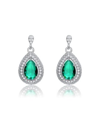 Sterling Silver White Gold Plated Cubic Zirconia Pear Drop Earrings