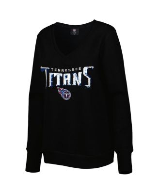 Women's Black Tennessee Titans Sequin Logo V-Neck Pullover Sweatshirt