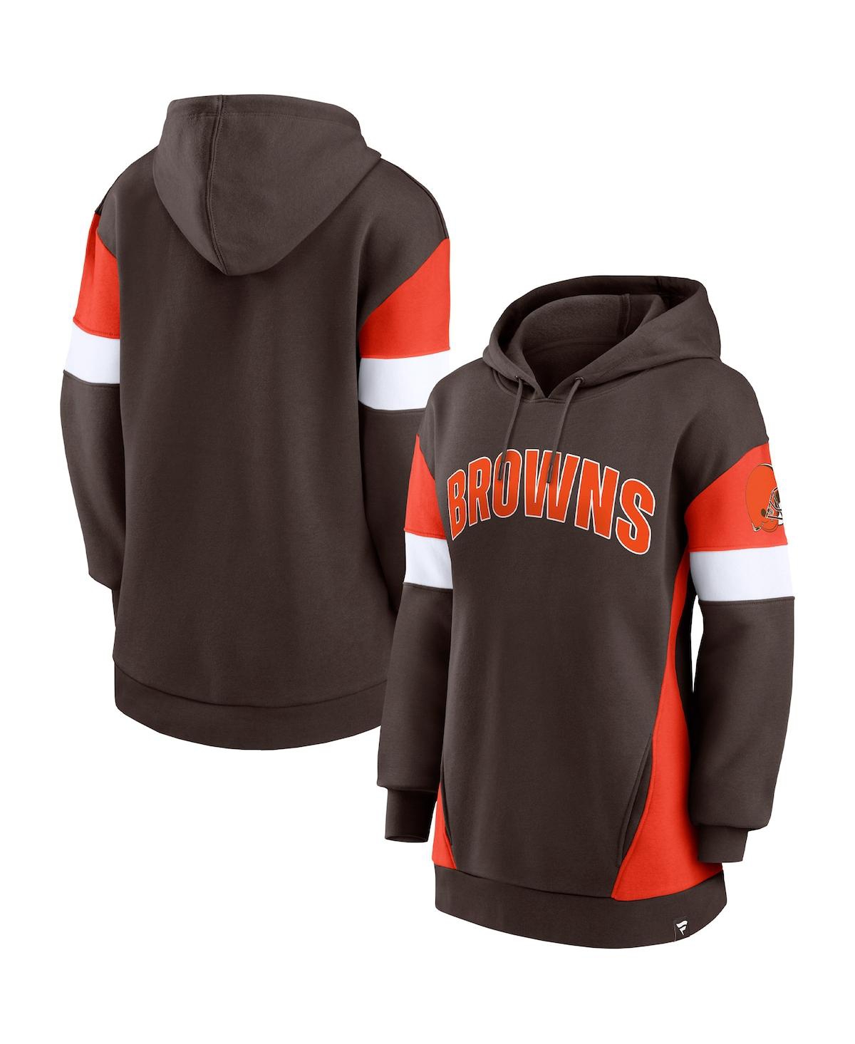 Fanatics Women's  Brown, Orange Cleveland Browns Lock It Down Pullover Hoodie In Brown,orange