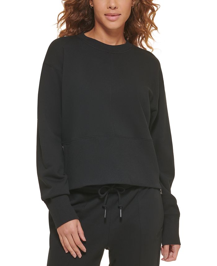 DKNY Women's Cotton Performance Cropped Zip-Detail Sweatshirt - Macy's