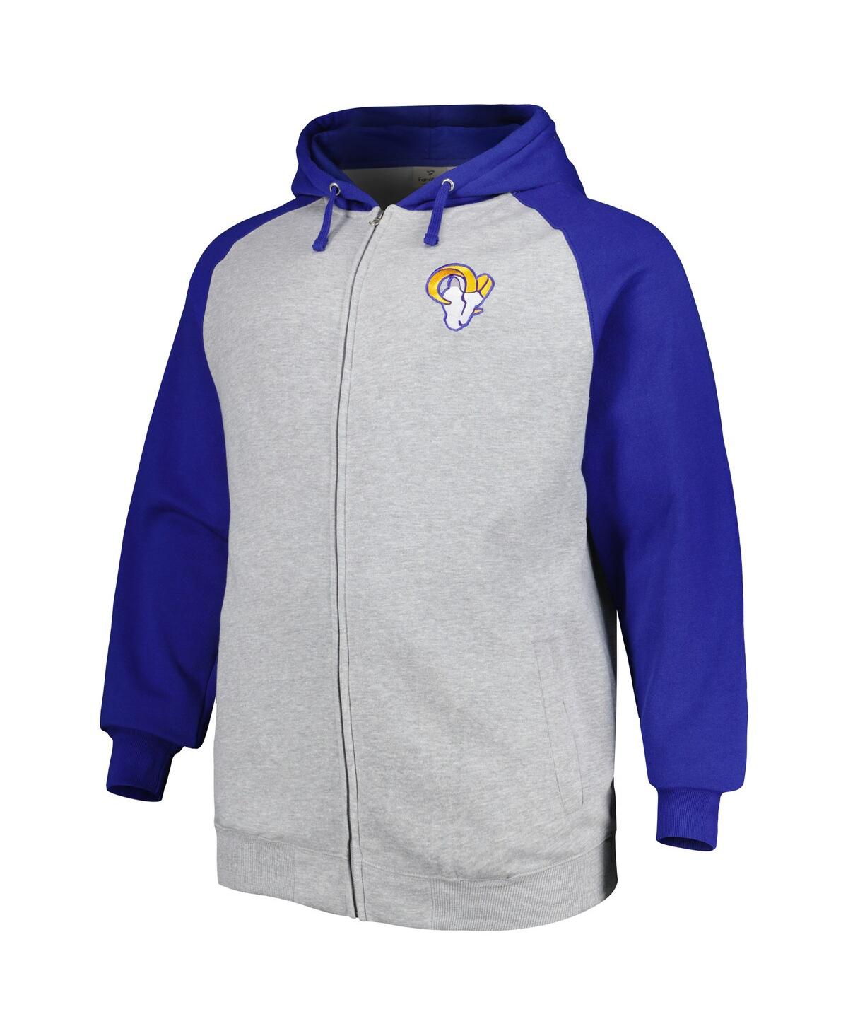 Shop Profile Men's Heather Gray Los Angeles Rams Big And Tall Fleece Raglan Full-zip Hoodie Jacket