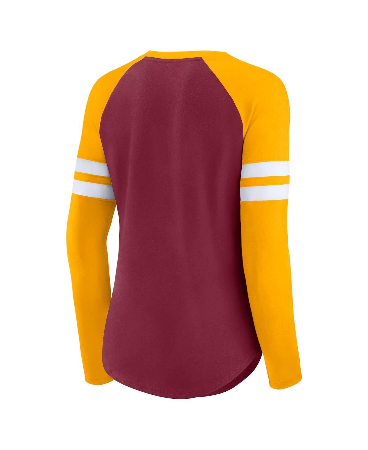 Women's Fanatics Gold Washington Commanders True to Form Raglan Lace-Up V-Neck Long Sleeve T-shirt - Gold