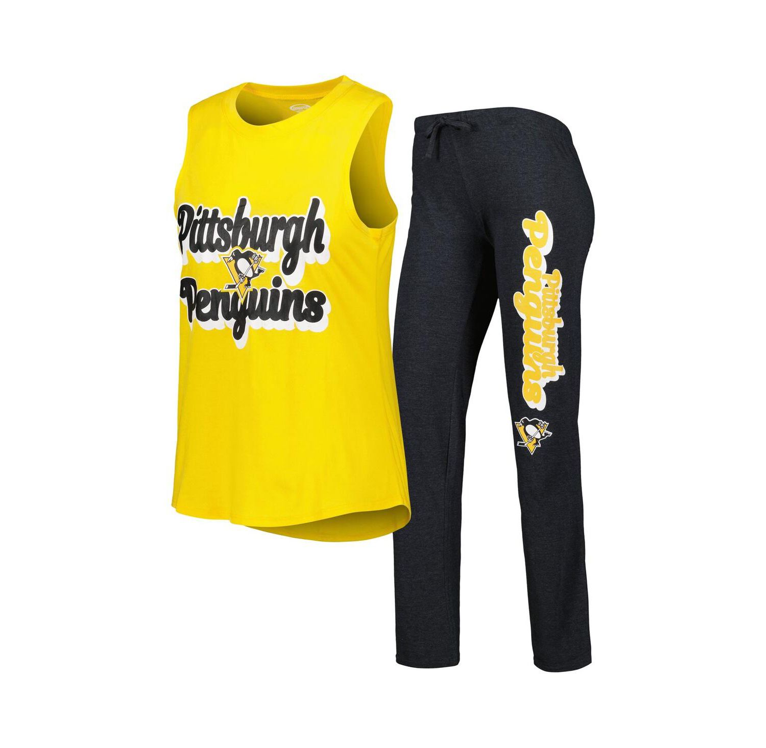 Women's Gold, Heather Black Pittsburgh Penguins Meter Muscle Tank Top and Pants Sleep Set