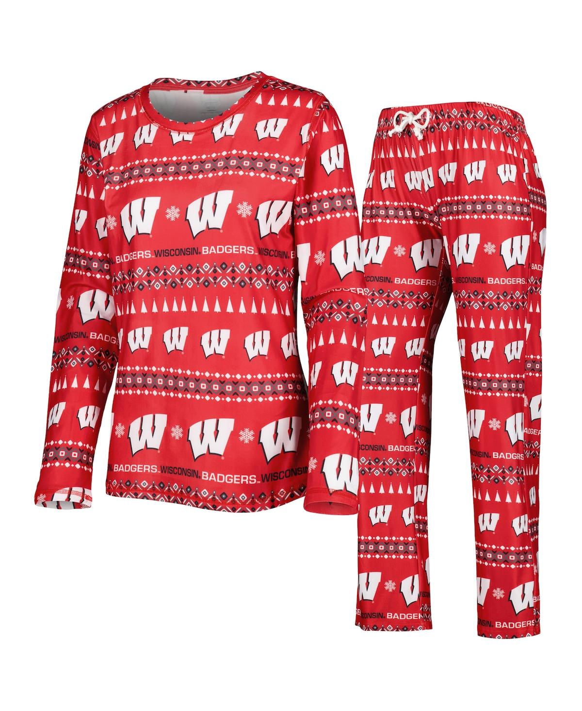 Shop Concepts Sport Women's  Red Wisconsin Badgers Flurry Ugly Sweater Long Sleeve T-shirt And Pants Sleep