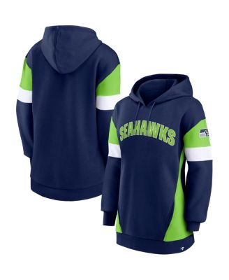 Women's College Navy, Neon Green Seattle Seahawks Lock It Down Pullover Hoodie