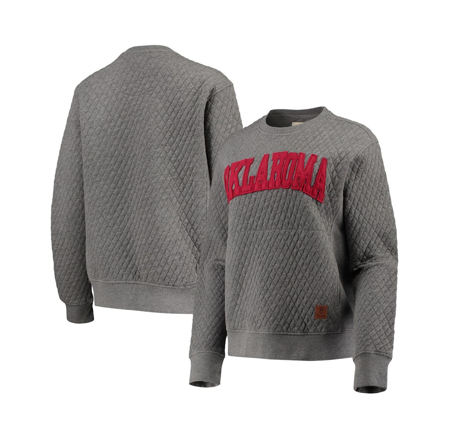 Women's Heather Charcoal Oklahoma Sooners Moose Quilted Pullover Sweatshirt