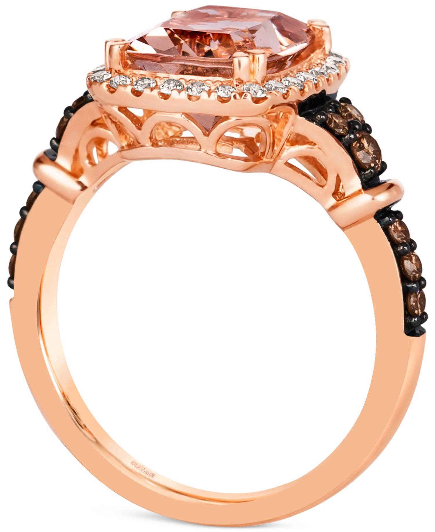 Peach Morganite (2-1/4 ct. t.w.) & Diamond (3/8 ct. t.w.) Halo Ring in 14k Rose Gold