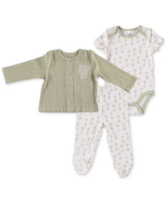 Chickpea - Baby Girls 3-Pc. Knit Gauze Cardigan, Bodysuit & Footed Pants Set