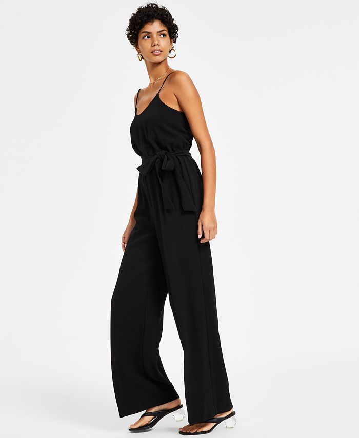 Bar III Women's Textured Crepe Belted V-Neck Jumpsuit, Created for Macy ...