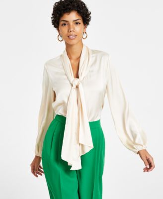 Bar III - Women's Bow-Tie Long-Sleeve Blouse