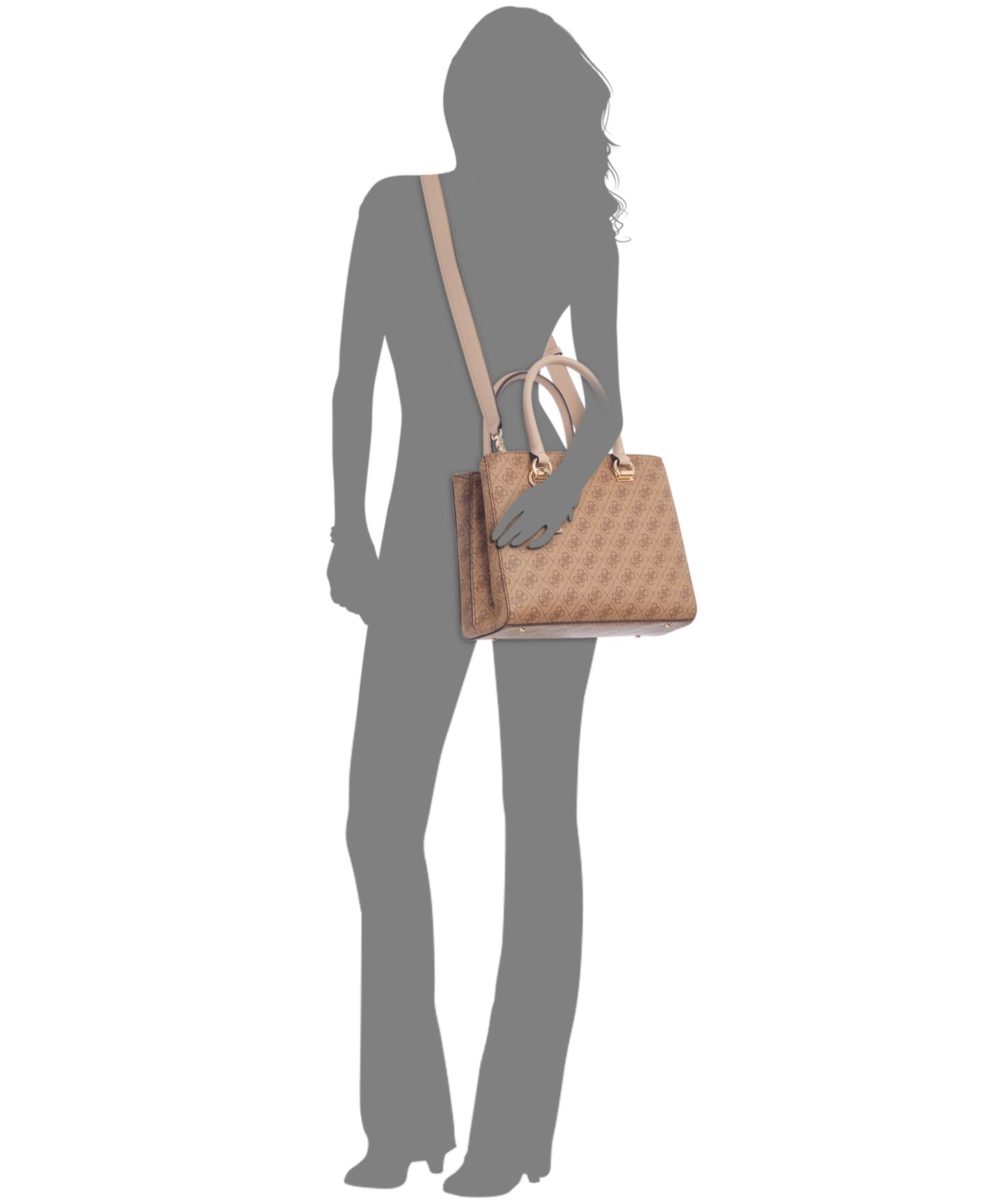 Женская сумка-сэтчел Guess Noelle Girlfriend Medium 4G Basique с монограммой, цвет: Латте — фото 2