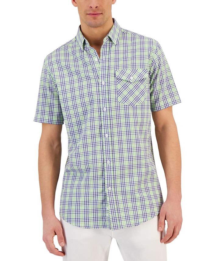 Club Room Men's Short-Sleeve Justin Plaid Tech Woven Shirt, Created for ...