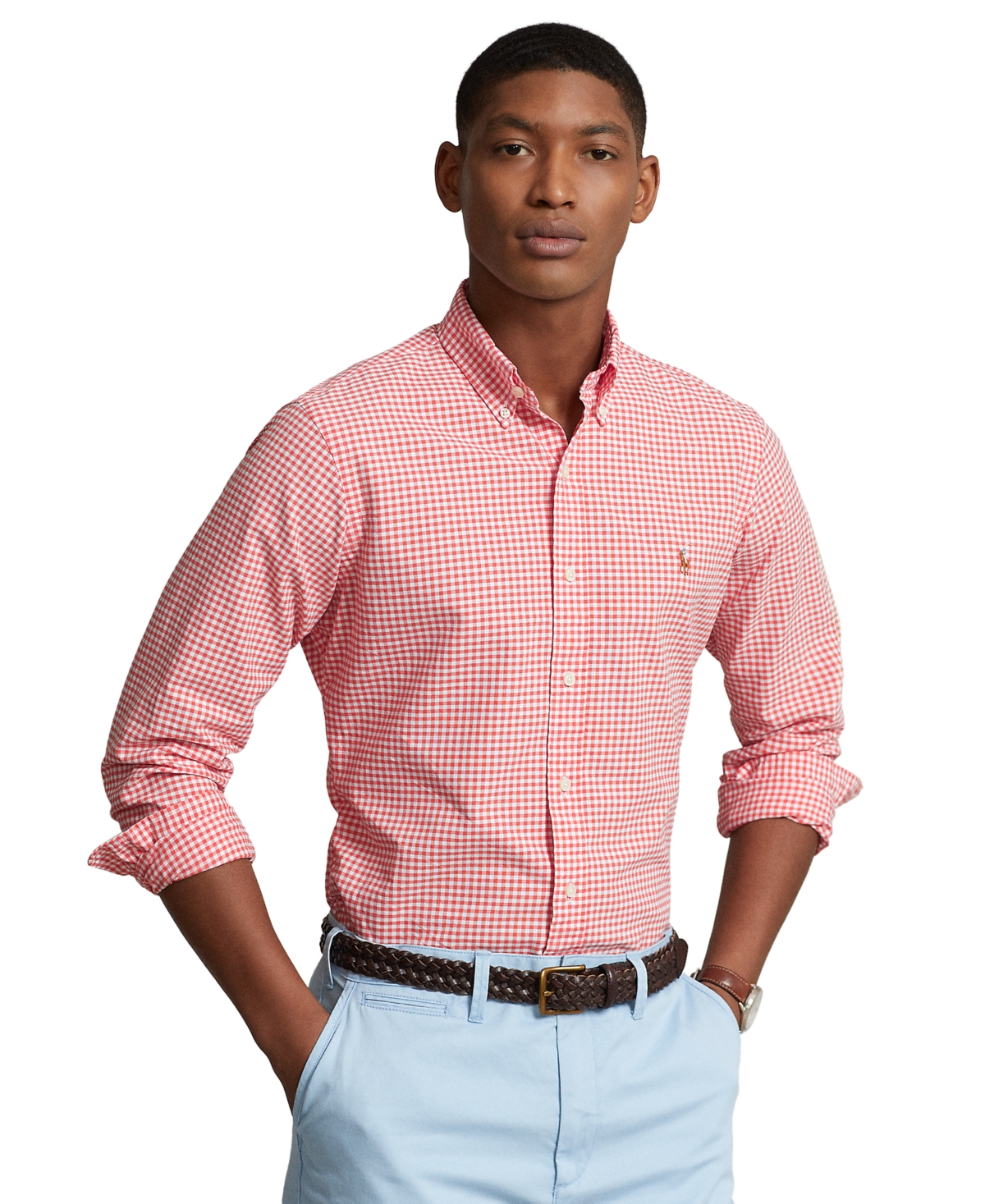 Polo Ralph Lauren Men's Classic-Fit Gingham Oxford Shirt - Orange/WHite