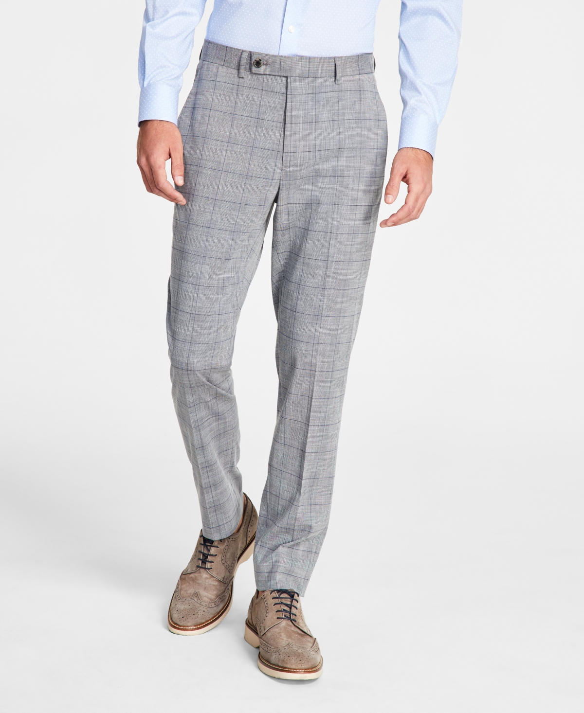 Shop Ben Sherman Men's Skinny-fit Stretch Suit Pants In Grey,blue Plaid