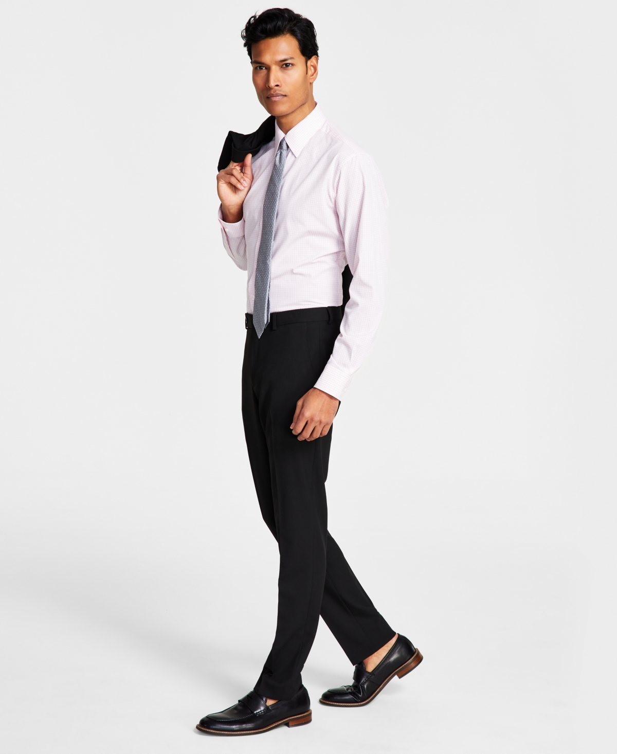 Men's Skinny-Fit Stretch Suit Pants - Grey/white Pinstripe